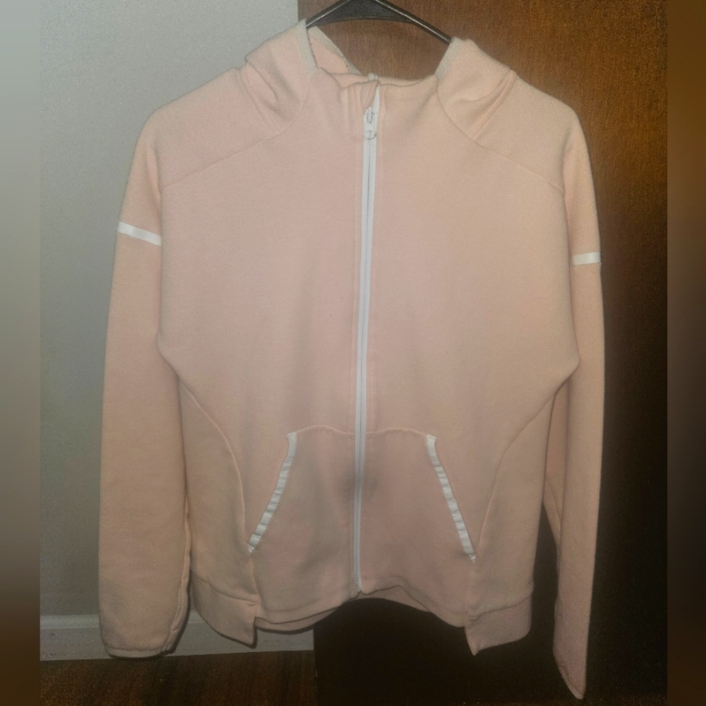 Champion Light Pink Zip-Up Hoodie Sweatshirt Size M White Accents